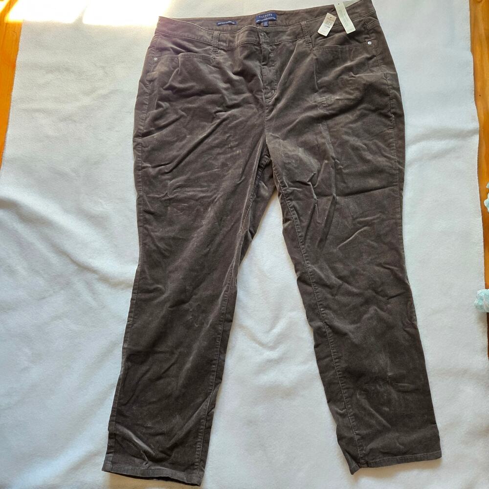 NWT Talbots Women’s Corduroy Pants, Gray, High Waist, Straight Leg, 22W Plus